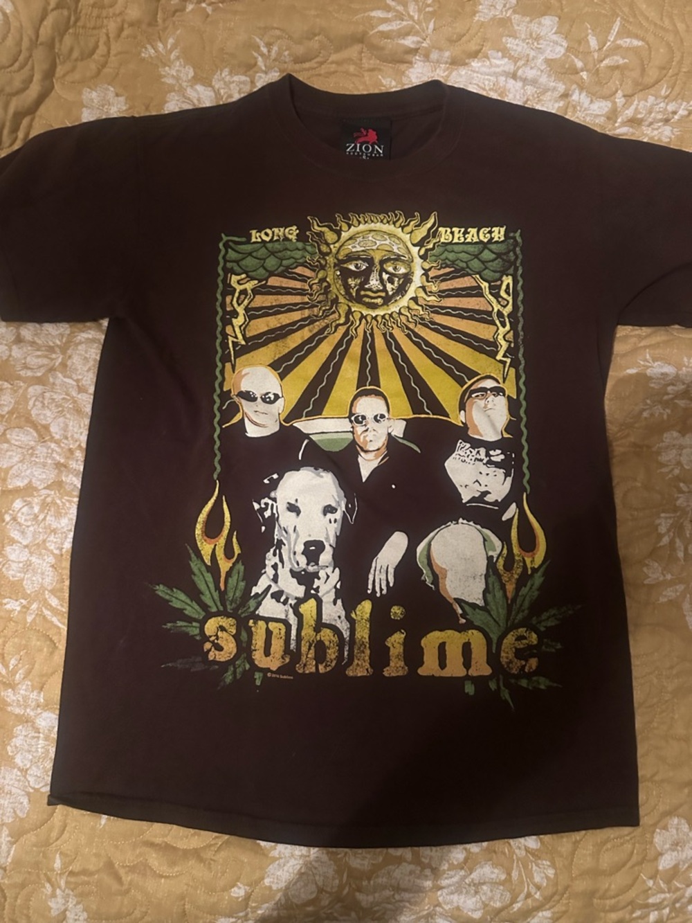 Zion Rootswear Black Graphic Sublime Band Tee with Yellow & Green Print